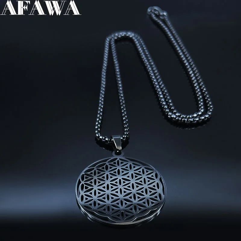 Ожерелье с цветком жизни из нержавеющей стали 2021 цепь для женщин/мужчин длинные