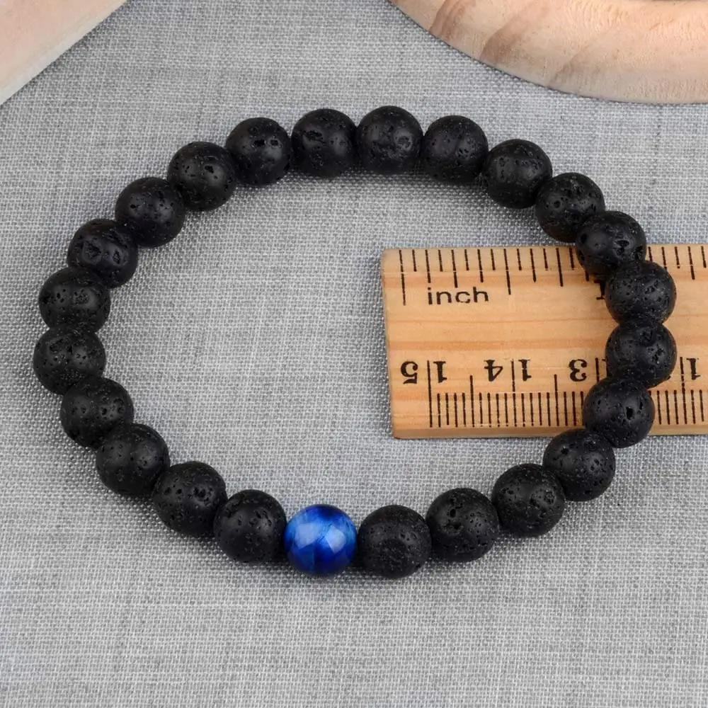 Naturstein Lava Armband Tigerauge Perlen hand gefertigte geflochtene elastische Seil einfache Naturstein Armbänder für Frauen Männer