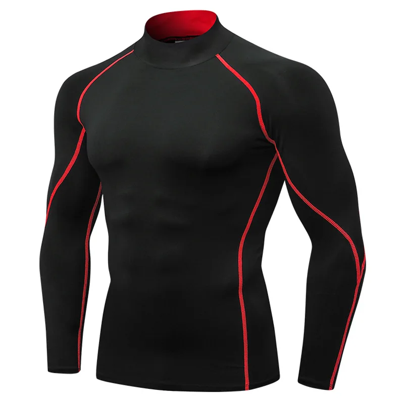 Black Red IEMUH, зимнее термобелье с высоким воротником, мужские кальсоны, мужская рубашка Рашгард+ штаны, комплекты теплого компрессионного нижнего белья, термо мужское - Цвет: Black Red