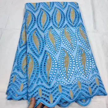 

(5yards/pc) beautiful turquoise blue African 100% cotton lace fabric Swiss voile lace with elegant embroidery for dress CLL095