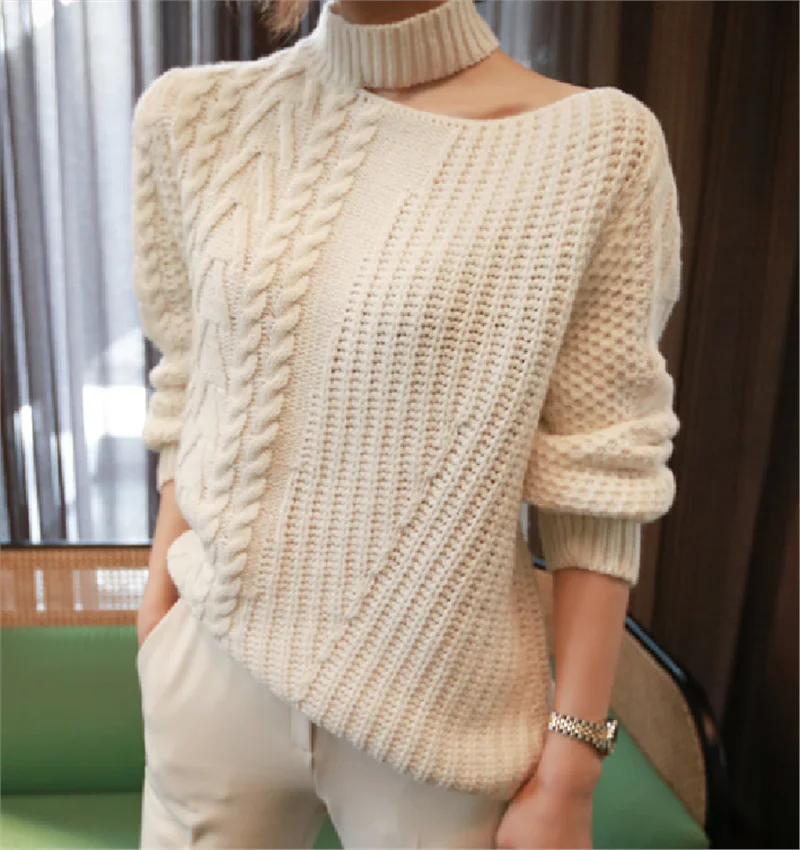 Knitted Female Sweater For Women Jumper Hollow Out Off Shoulder Long Sleeve Autumn Pullovers Top Clothes Fashion AE582