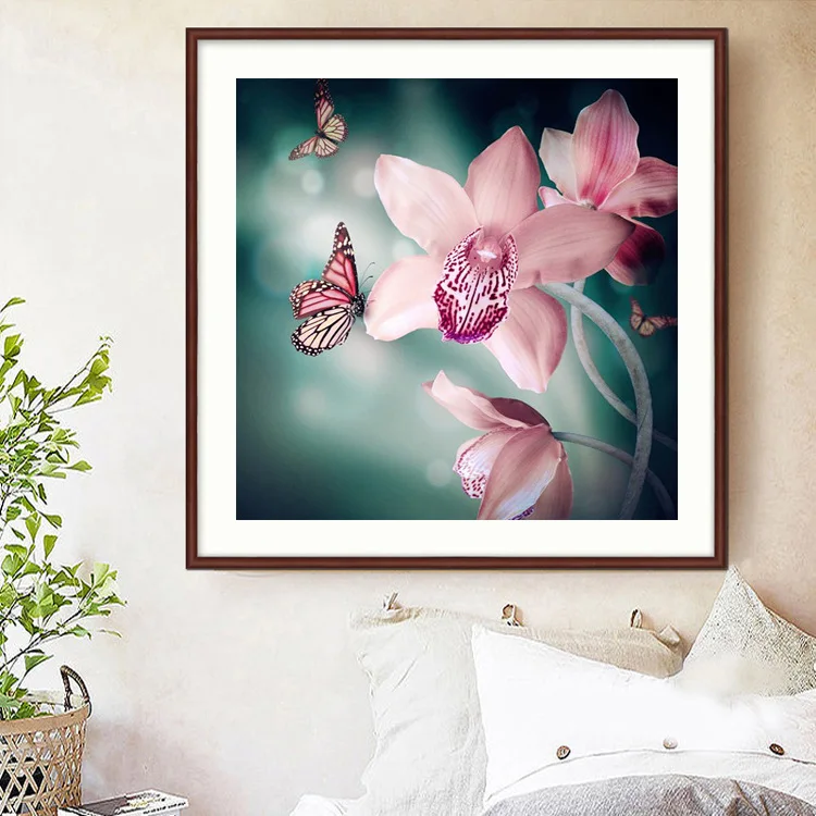 Розовая вышивка крестиком бабочка любовь цветок тик 5d круглая буровая точка