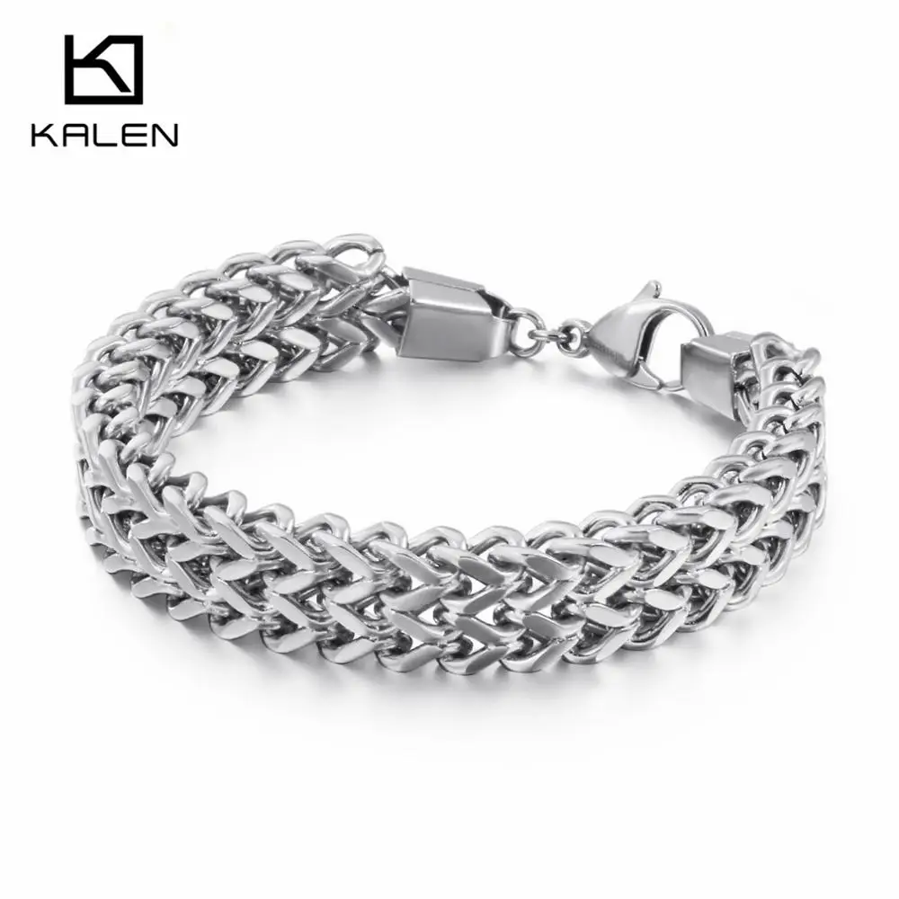 KALEN, нержавеющая сталь, золото/серебро/черный, звенья цепи, браслеты, модные, сетка, цепь, браслет, для мужчин, байкер, ювелирные изделия, аксессуары