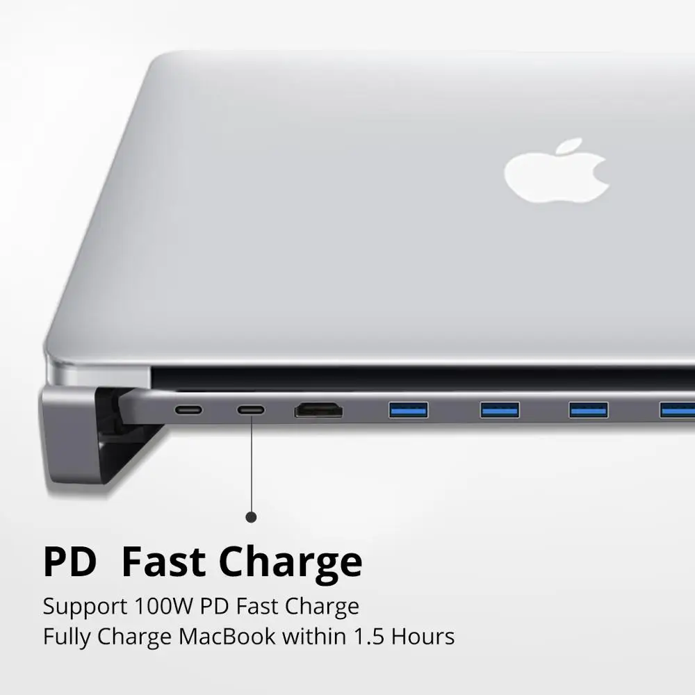 Док-станция Snowkids type C 10в1 USB C PD LAN RJ45 HDMI SD TF USB3.0 Rack Enhancement для MacBook hp Dell huawei Mi samsung