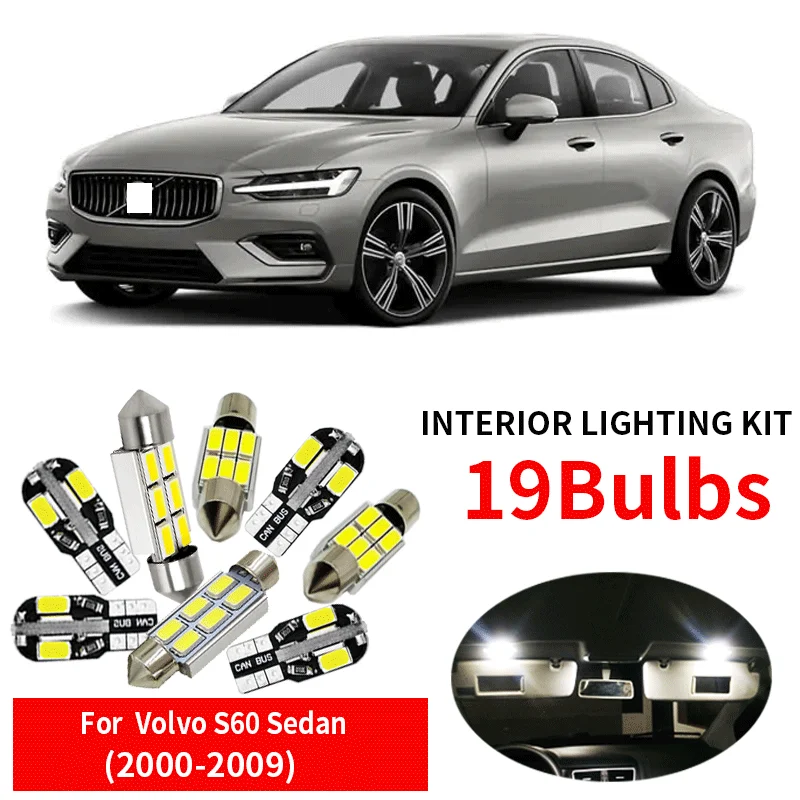 19x белые светодиодный светодиодные лампы для салона комплект 2000 2009 Volvo S60 седан 12 В