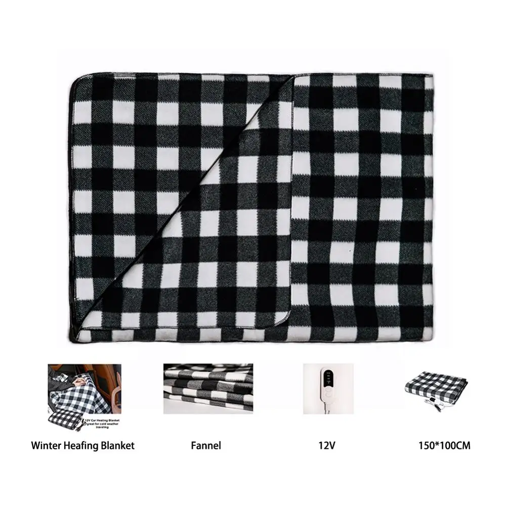 

150*100cm 12V Car Electric Heating Blanket Outdoor Travelling Energy Saving Warm Lightweight Timed Plaid Heating Blanke