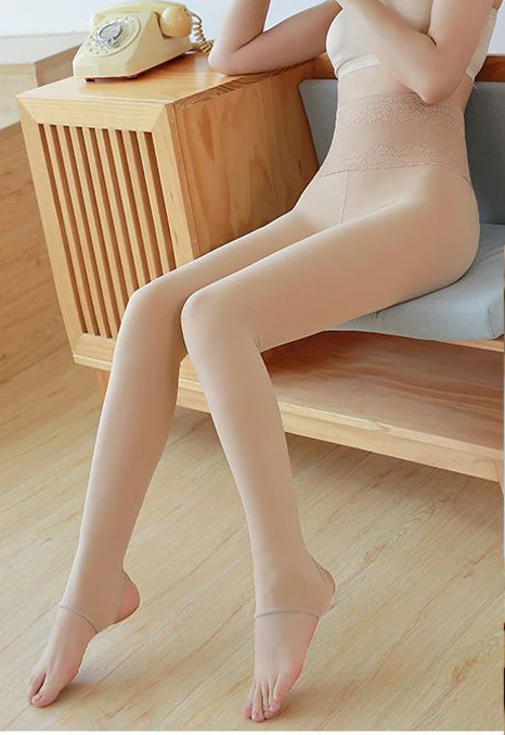 Nude footless Зимние теплые плотные колготки, одноцветные компрессионные теплые флисовые Колготки, кружевные черные, телесные, качественные нейлоновые колготки, теплые шерстяные обтягивающие штаны - Цвет: Nude footless