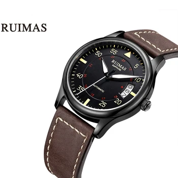 

Fashion Japan Automatic Movt Watch Men Leather Strap Business Mechanical Watches RUIMAS Male Clock Wristwatches Erkek Kol Saati