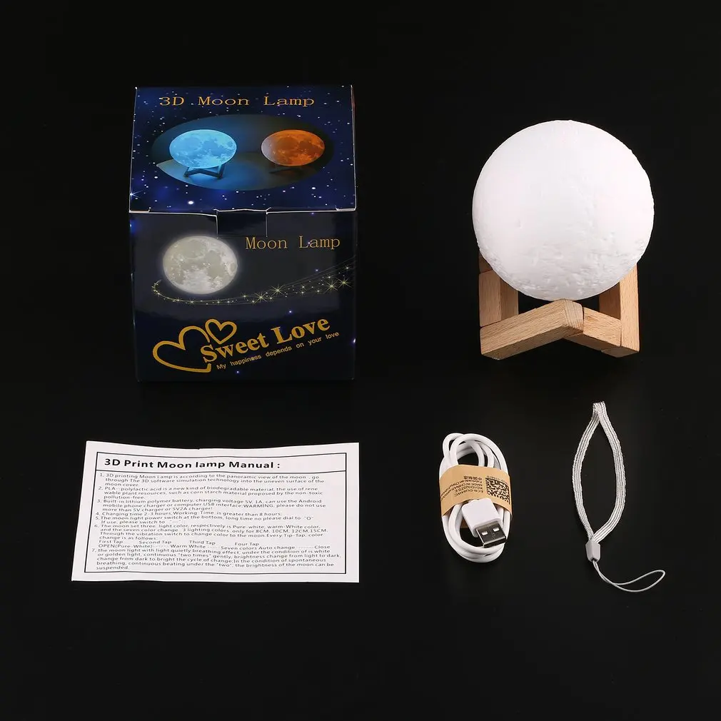 Unique Rechargeable 3D Print Moon Lamp Touch Control Brightness USB Charging Lights LED Night Light Home Decoration