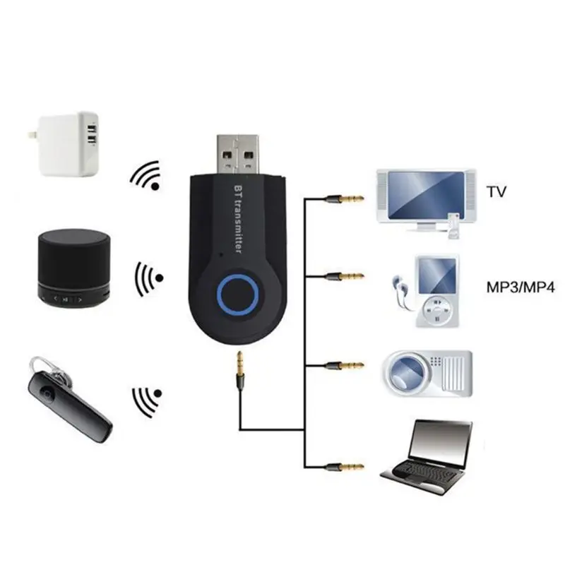 Беспроводной Bluetooth 4,0 передатчик A2DP аудио RCA до 3,5 мм AUX USB адаптер концентратор