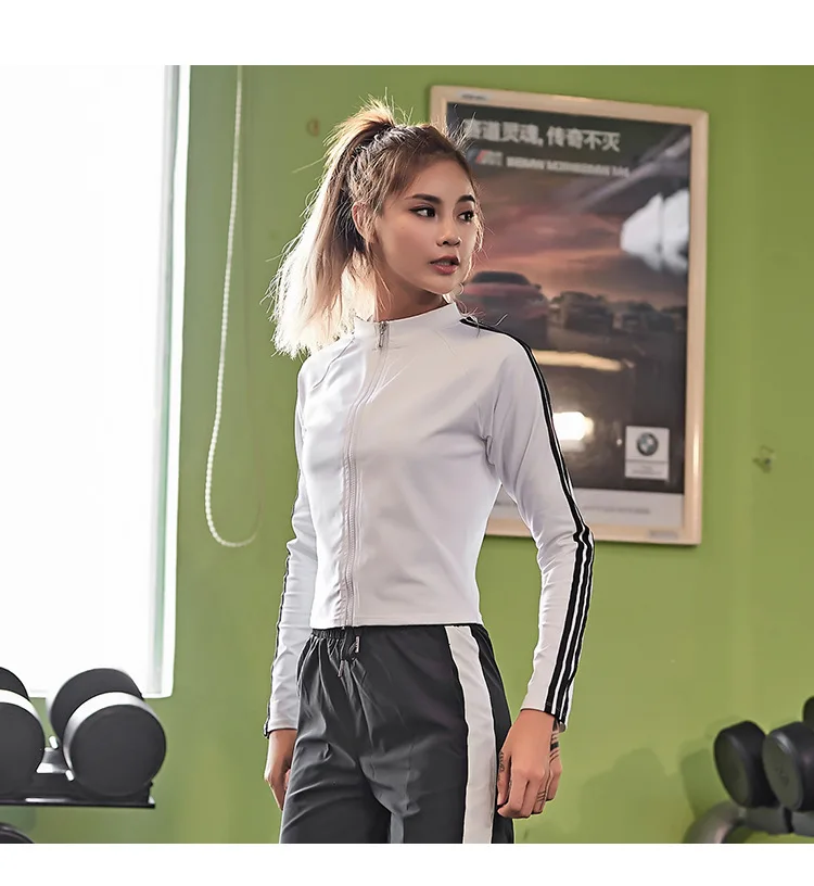 Новая спортивная рубашка для фитнеса Женская с длинным рукавом облегающая Короткая Йога быстросохнущая футболка для йоги черная одежда для фитнеса