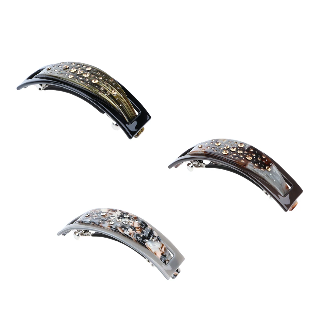 French Thick Hair Clips Barrette Fashion Hairpins Snap Trendy Handmade Acetate Rhinestones Barrette Automatic Hairpin Gifts