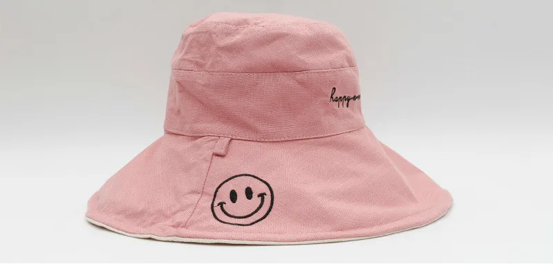 pink Женская мода хлопок улыбающееся лицо письмо простая Панама Новая женская летняя пляжная широкополый Рыбацкая шляпа - Цвет: pink