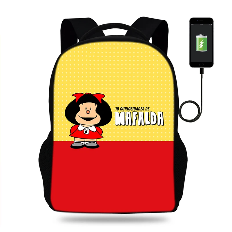 17 дюймов мультяшный рюкзак Mafalda с USB зарядкой детская школьная сумка для