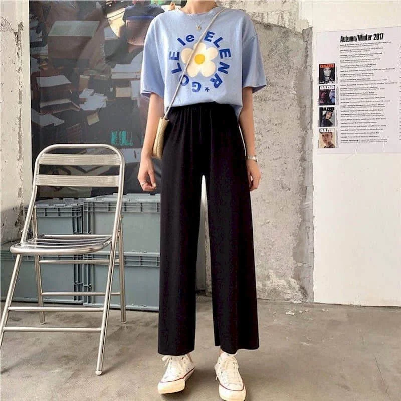 

Women's Wide leg pants OL Korean style loose summer new high waist slim all-match straight nine-point casual pants Short leg