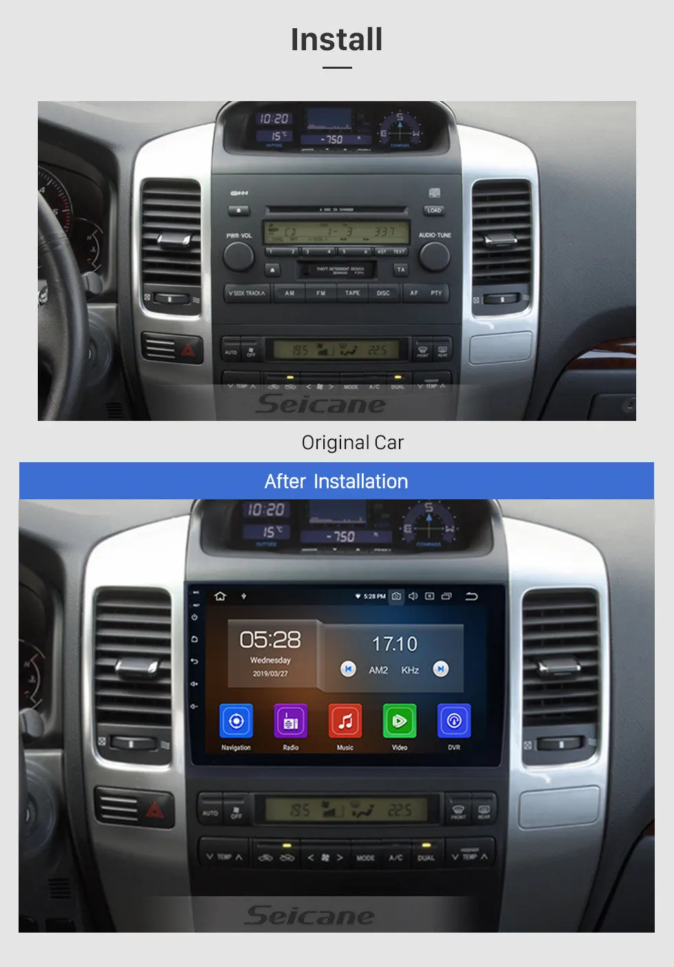 Seicane 9 "Android 8,0/8,1 автомобильный Радио gps Tochscreen мультимедийный плеер для 2009 2002 2003 2006 2005-2004 Toyota Prado Cruiser