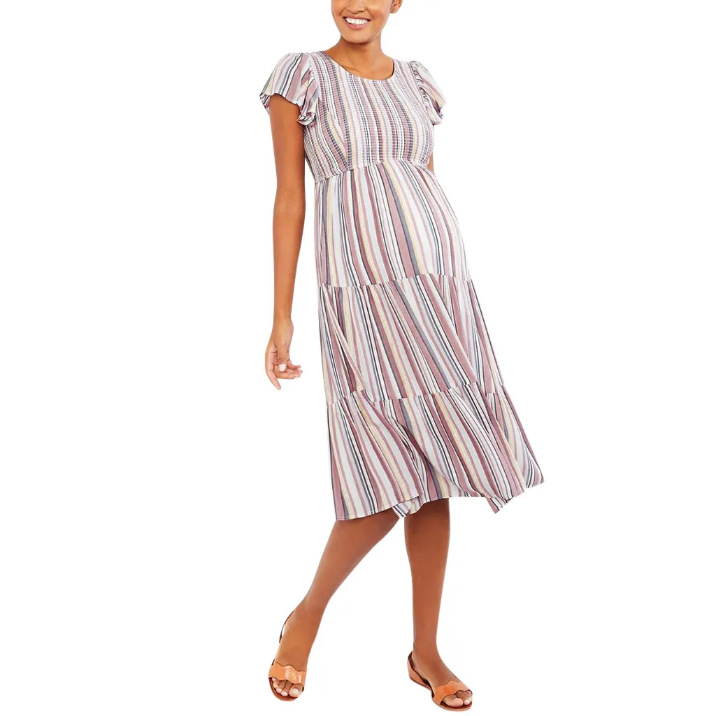 Одежда для беременных; Vestido Gravida; женское платье с коротким рукавом для беременных; Летнее Длинное Платье в полоску в стиле пэчворк