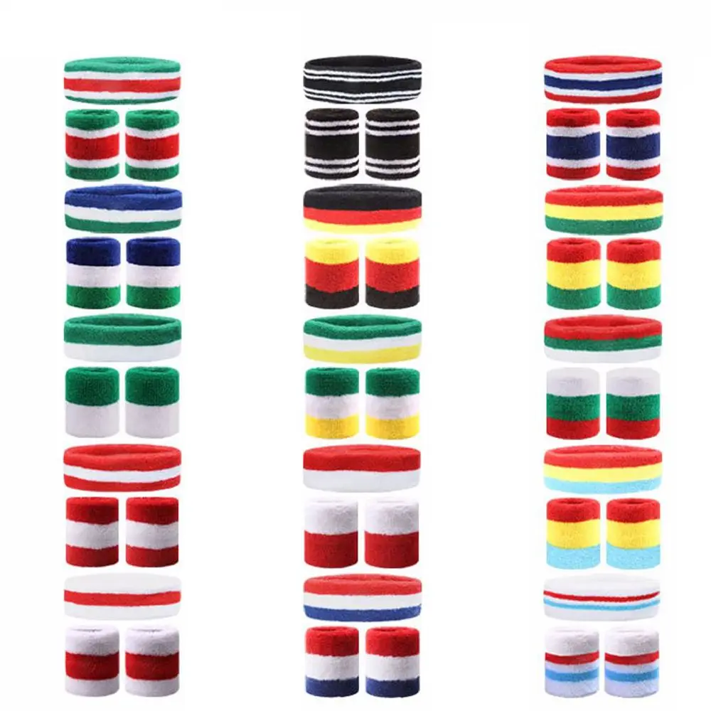 Sport Protect 1 Set Fitness Men/Women Wrist Support Headband +Wristbands Sport Wristbands Towel Sweat Bands