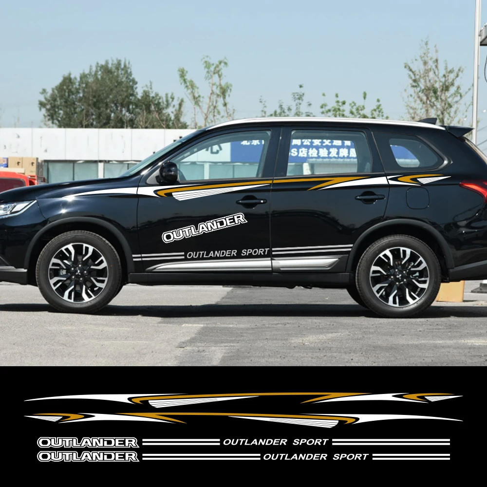 1 Набор забавных виниловых спортивных наклеек для отделки кузова автомобиля, светоотражающие наклейки для Mitsubishi Outlander, автомобильные аксессуары для украшения боковой двери юбки