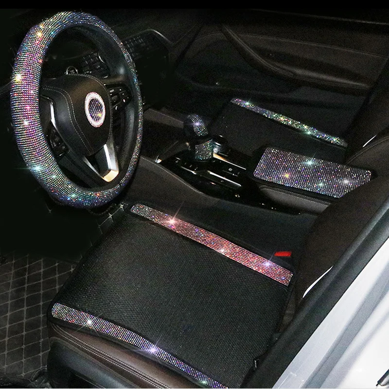Diamond-Rhinestones-Universal-Car-Seat-Covers-Interior-Accessories-Ice-Silk-Mesh-Auto-Seat-Cushion-Pad-Four-Seasons-2