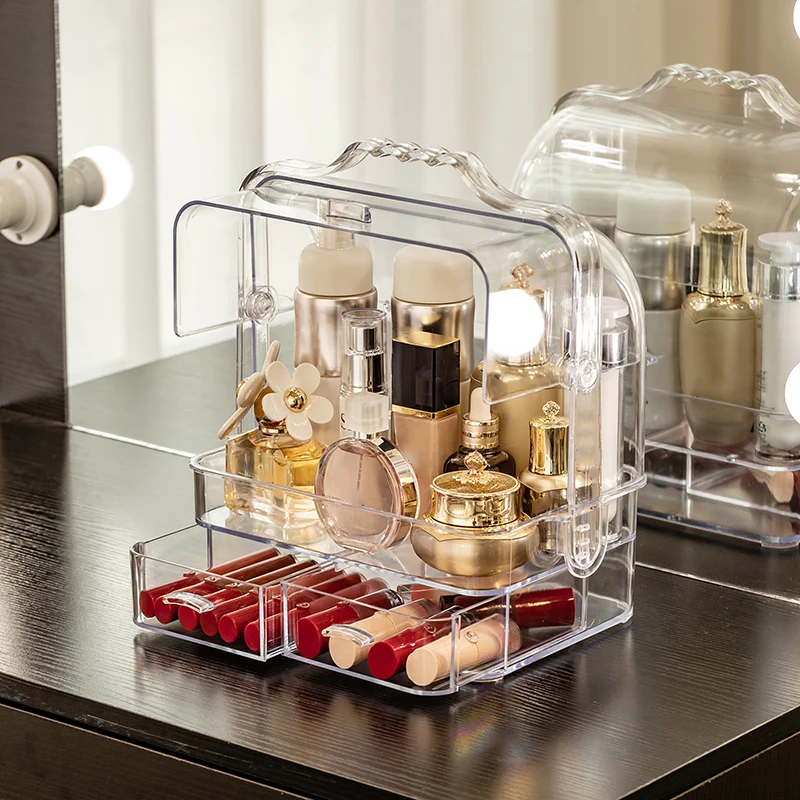 Cosmetic Box Women Transparent Makeup Cosmetics Storage Case with Drawer Classified Toiletries Beauty Cover | Дом и сад