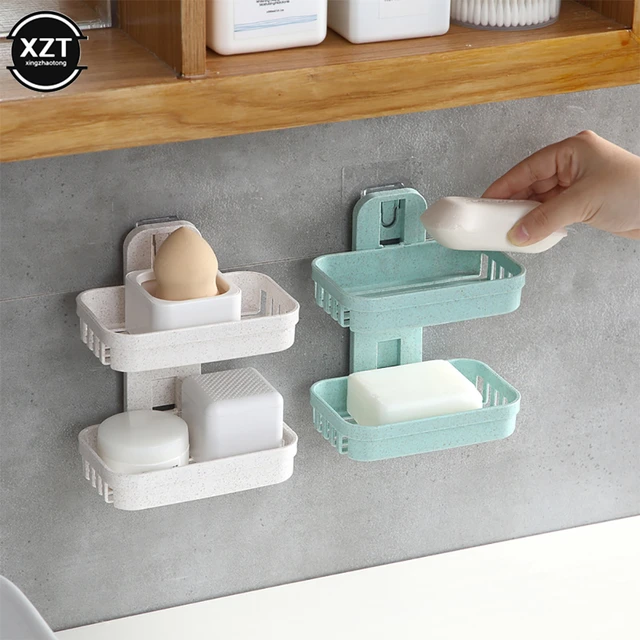 Shelf Bathroom Shelf Suction Cup Storage Plastic Holders Wall-mounted  Double-deck Creative Drainage Soap Storage Double Racks - AliExpress