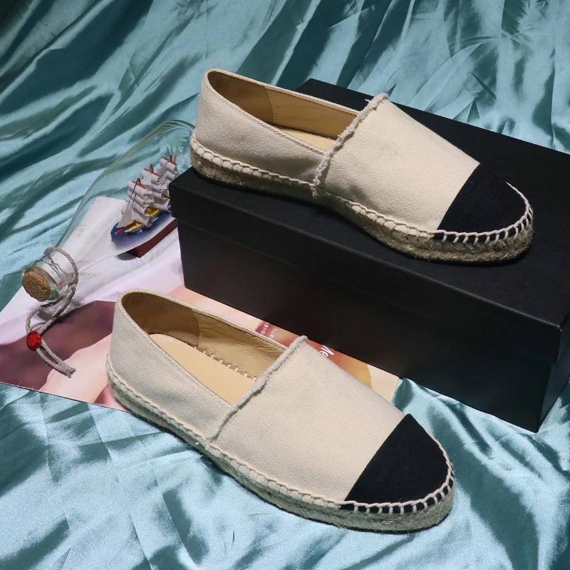 

espadrilles women 2020 genuine leather shoes women flat shoes women Canvas Slip-On Round Toe Shallow shoes size 34-42