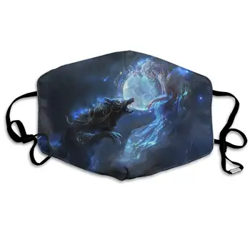 

Polyester Anti-dust Mouth Mask - Fantasy Girl and Wolf Logo Washed Reusable Mouth-Muffle - Fashion Printed Face Masks for