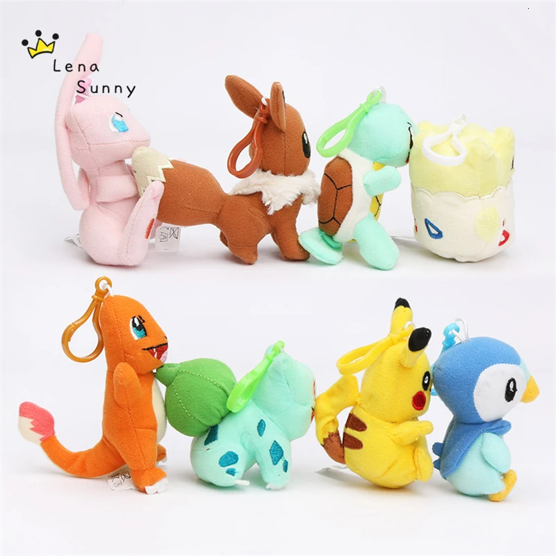 8 шт./компл. Togepi Mew Piplup Bulbasaur Eevee Squirtle Charmander плюшевые игрушки, чучела подвеска плюшевая кукла брелок с крючком