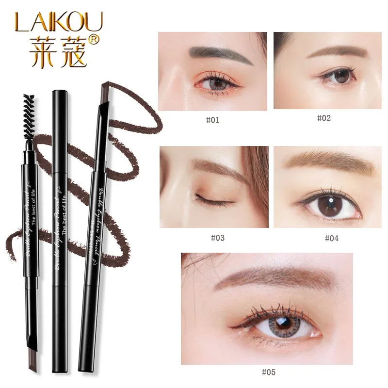 LAIKOU EyeBrow Pencil Cosmetics Makeup Natural Long Lasting Double headed Automatic Eye brow Makeup Waterproof Black 1