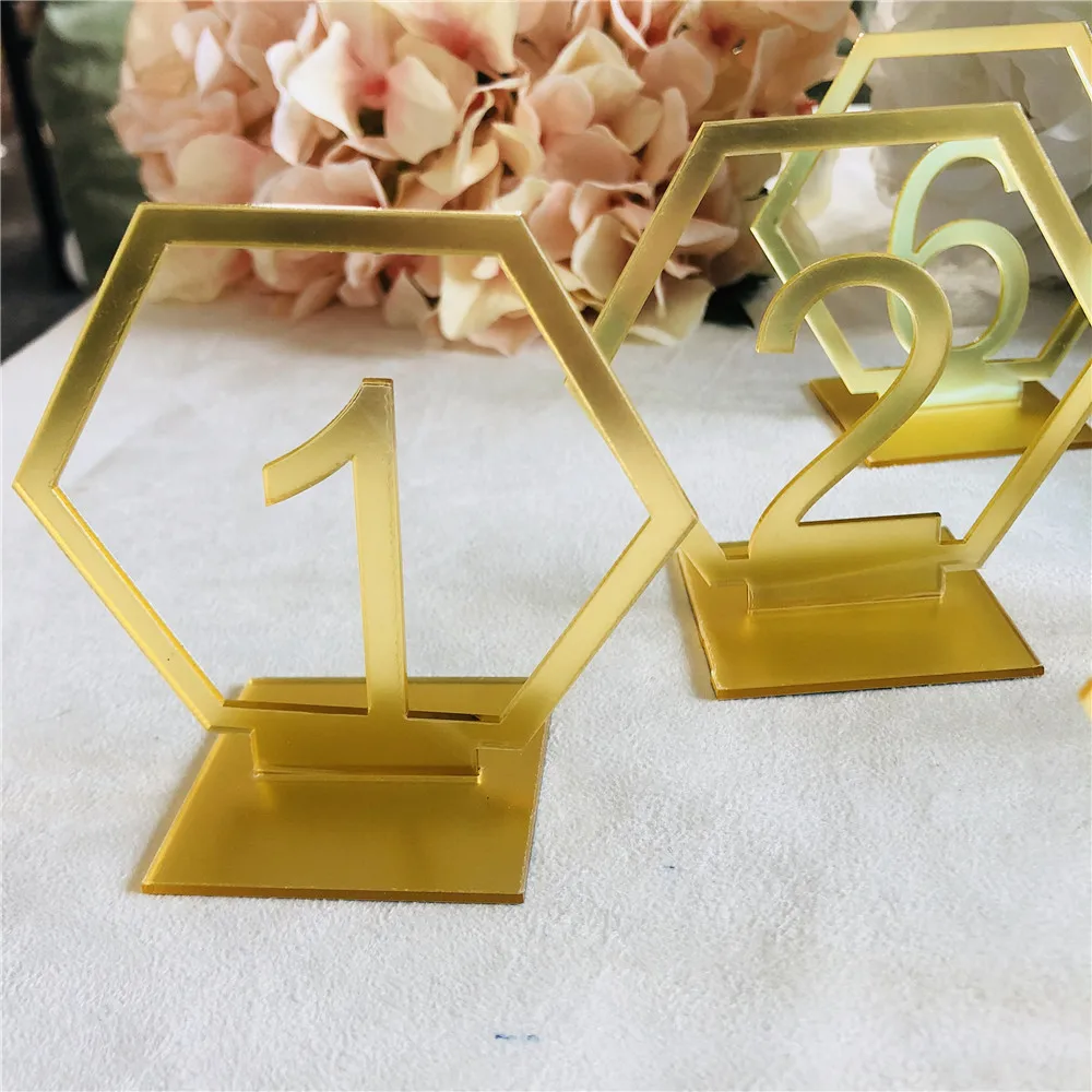 Шестигранный стол для чисел и символов для свадебного дня рождения зеркало золото/серебро/розовый золотистый акриловый номер стол украшения