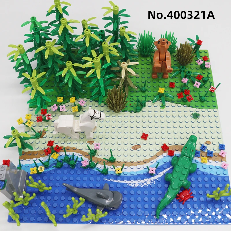 Wildlife Paradise Animal world Building Block sets Grass Bush Flower Tree Plants with Baseplate DIY MOC Assemble Kids Toy Gifts
