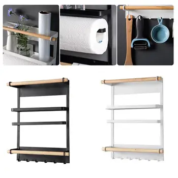 

2 in 1 use Folding Refrigerator Shelf For Home Kitchen Storage Shelves Magnetic Organizer Towel Hanging Spice Holder Roll R F1J0