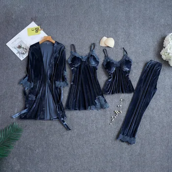 

Winter Velvet Sexy Women Pajamas Suit Sleepwear Soft Pijamas Velour V-neck Casual Sleep Set Homewear Female Nightwear Negligee