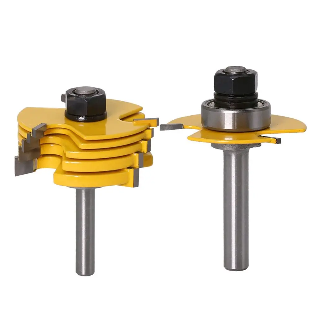 2PCS 8mm Shank Milling Cutter Router Bit Set high quality Tongue& Groove Joint Assembly Woodworking T-Milling Cutter Tool