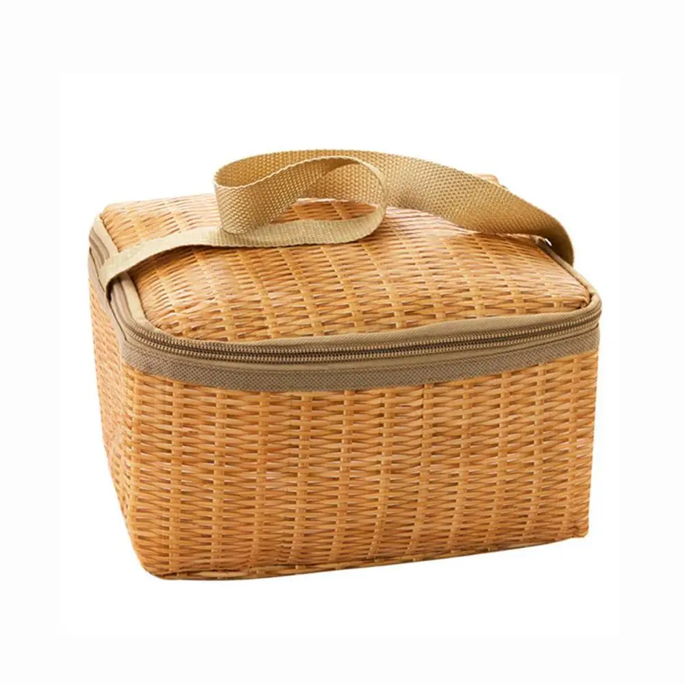 

Outdoors Portable Camping Picnic Bags Imitation Rattan Picnic Bag Insulated Thermal Cooler Basket Lunch Storage Box 22*14*12CM