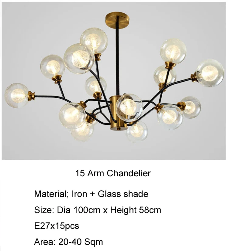 15 Arm Chandelier Современный стеклянный подвесной светильник-люстра, скандинавские светильники для столовой, подвесной светильник для кухни, подвесные лампы для дома, отеля, светильник ing D61 - Цвет абажура: 15 Arm Chandelier