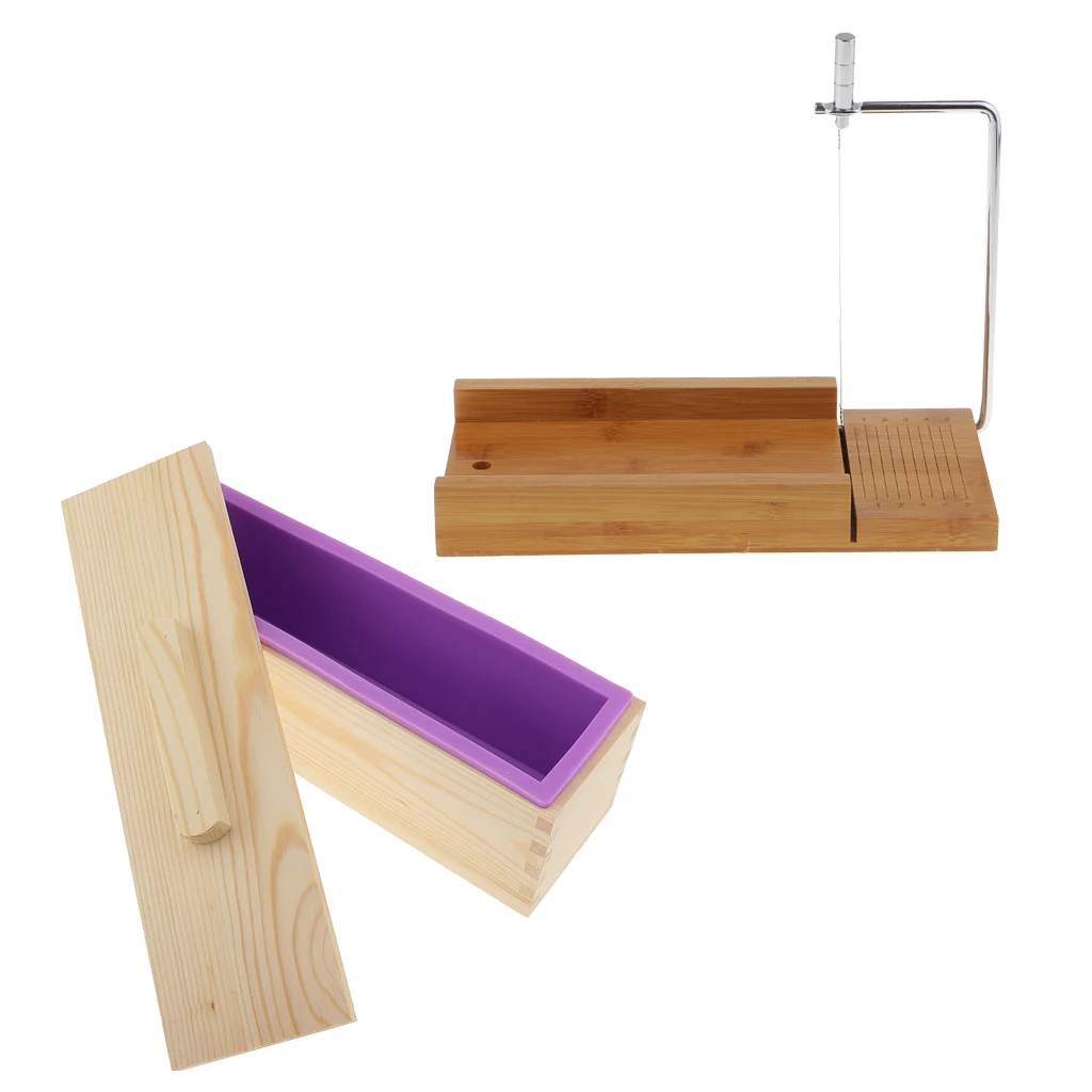 Wooden Box, Silicone Soap Loaf Mold and Soap Cutter Wire Slicer, for DIY Soap/Cake/Chocolate Making Tools