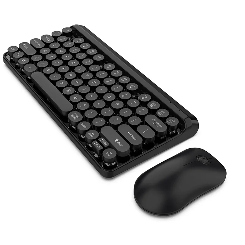 Black 2,4 г беспроводная клавиатура игровая мышь набор Ретро Круглый Keycap клавиатура мини мышь для Macbook lenovo PC Клавиатура для ноутбука Компьютерные мыши - Цвет: Black