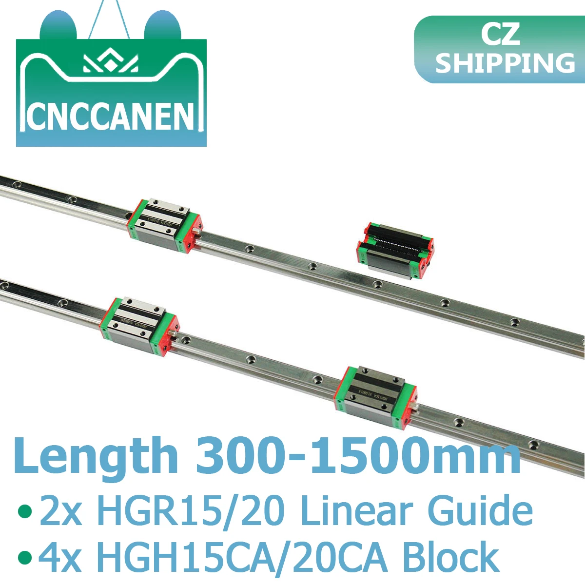 

2PCS HGR15 HGR20 Square Linear Guide Rail 300mm 1200mm 1500mm + 4PCS Slide Block Carriage HGH15CA HGH20CA CNC Router Engraving