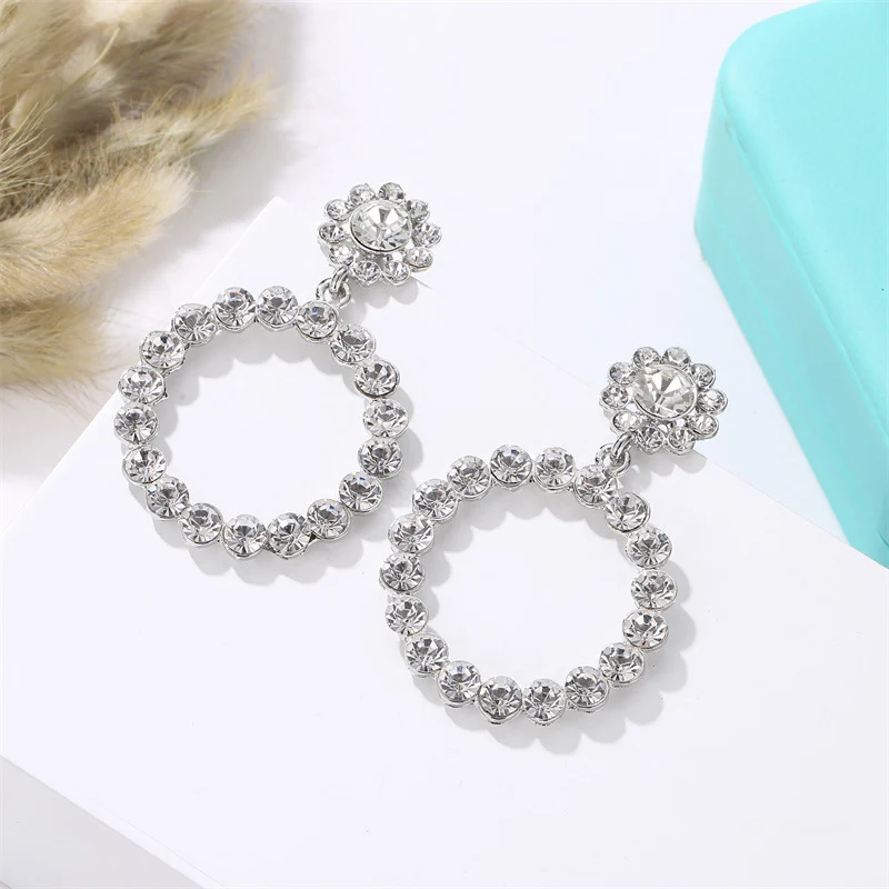 silver rhinestone Новые модные ювелирные изделия Белый Искусственный жемчуг серьги большой круглый жемчужные серьги Эффектные серьги для женщин - Окраска металла: silver rhinestone