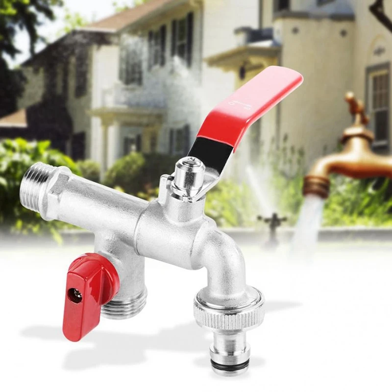 

Double Valve 90 Degree Water Tap 1/2 inch Brass Faucet Home Outdoor Garden Tool