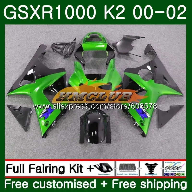 Корпус для SUZUKI GSXR-1000 GSXR 1000 GSXR1000 00 01 02 9CL. 61 цвета: зеленый, черный GSX-R1000 00 02 K2 GSX R1000 2000 2001 2002 обтекатель