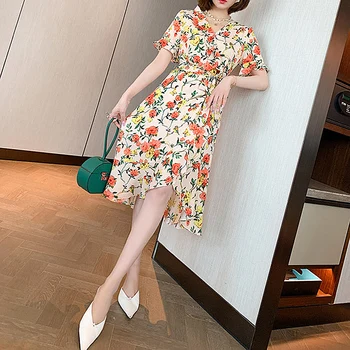 

Summer 2020 New Women'S High Quality Fashion Party Casual Sexy Beach Outing Vintage Chic Girls Floral Print Chiffon Midi Dress
