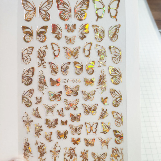 Holographic 3D Laser Butterfly Nail Art Stickers Gold Silver Nail Adhesive Sliders Decals Laser Sticker Decor DIY Manicure