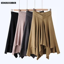 Большие размеры, женские юбки осень/зима, тонкий зонтик, модное нестандартное платье с юбкой-годе, вязаная юбка для женщин Jupe Femme