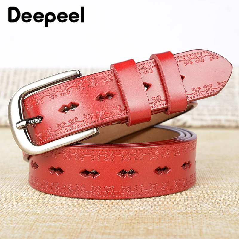Deepeel 1pc 2.8*105-120cm Second-layer Leather Hollow Ladies Belt Fashion Wild Jeans Decorative Pants Leather Belt YB327