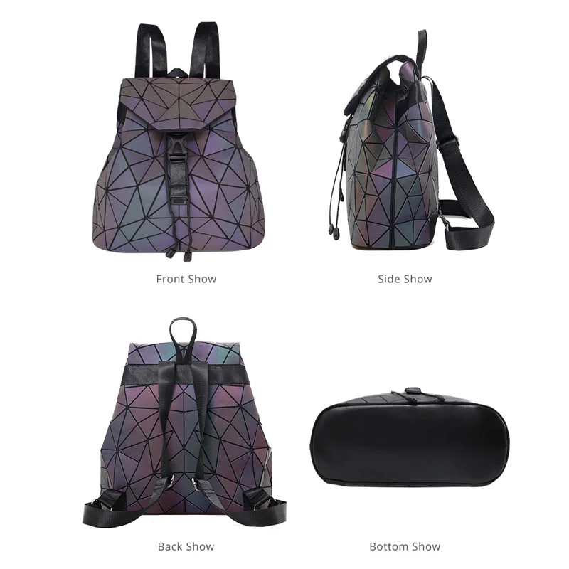  Bao Women Backpack Luminous Drawstring Female Daily Backpack Geometry Backpacks Folding School Bags - 32845270067