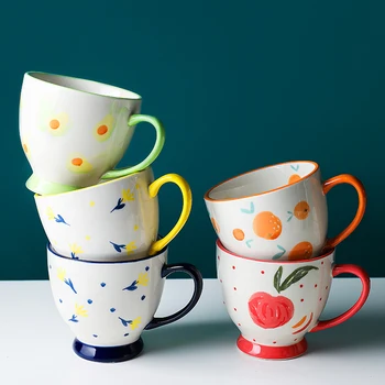 

Cute Ceramic Mug Coffee Breakfast Milk Print Unique Reusable Tea Mug Stackable Creative Kubek Ceramiczny Bar Supplies DE50MK