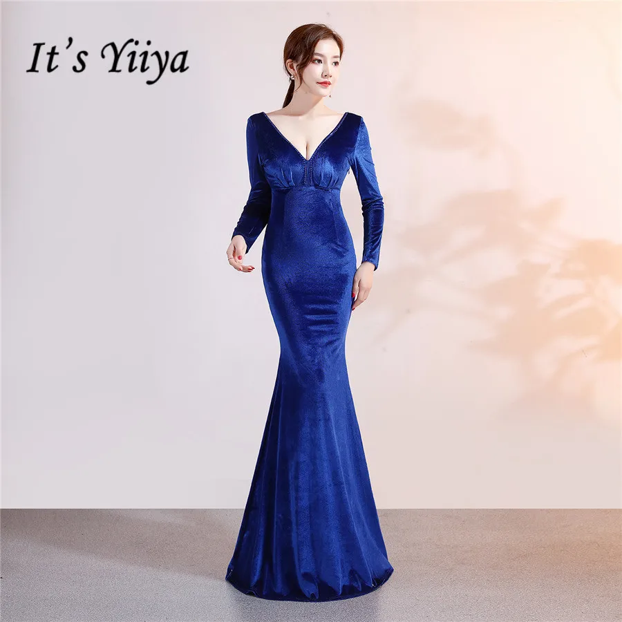

Floor-Length Evening Gown DX306 It's Yiiya Sequined V-Neck Mermaid Evening Gown 2020 Long Sleeve Beading Robe De Soiree